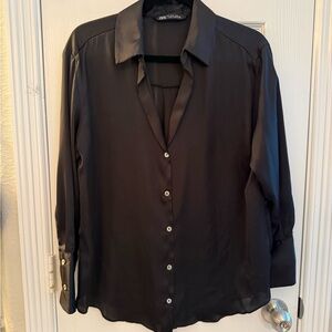 Zara Black Satin Women’s Blouse Size Large